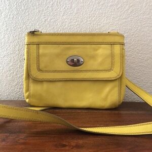 Fossil Lemon yellow Marlow turnlock flap crossbody purse